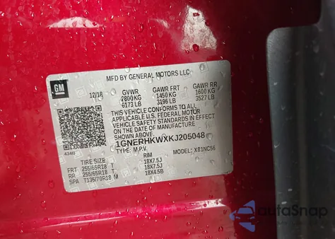 2019 Chevrolet Traverse 3Lt from USA, damaged, VIN 1GNERHKWXKJ205048